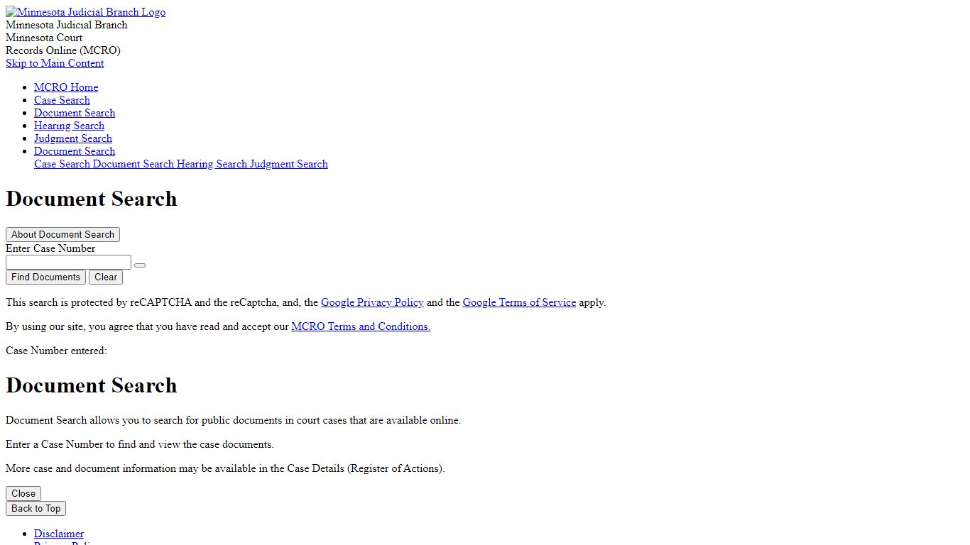 Document Search - Minnesota Court Records Online (MCRO)
